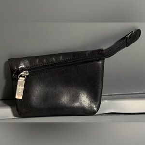 Hobo Black Leather Asymmetrical Zipper Coin Purse Pouch Wallet Vintage